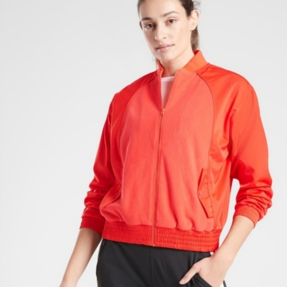 Athleta Zion Microfleece Long Sleeve Orange Bomber Jacket Size Extra Small - Picture 2 of 13
